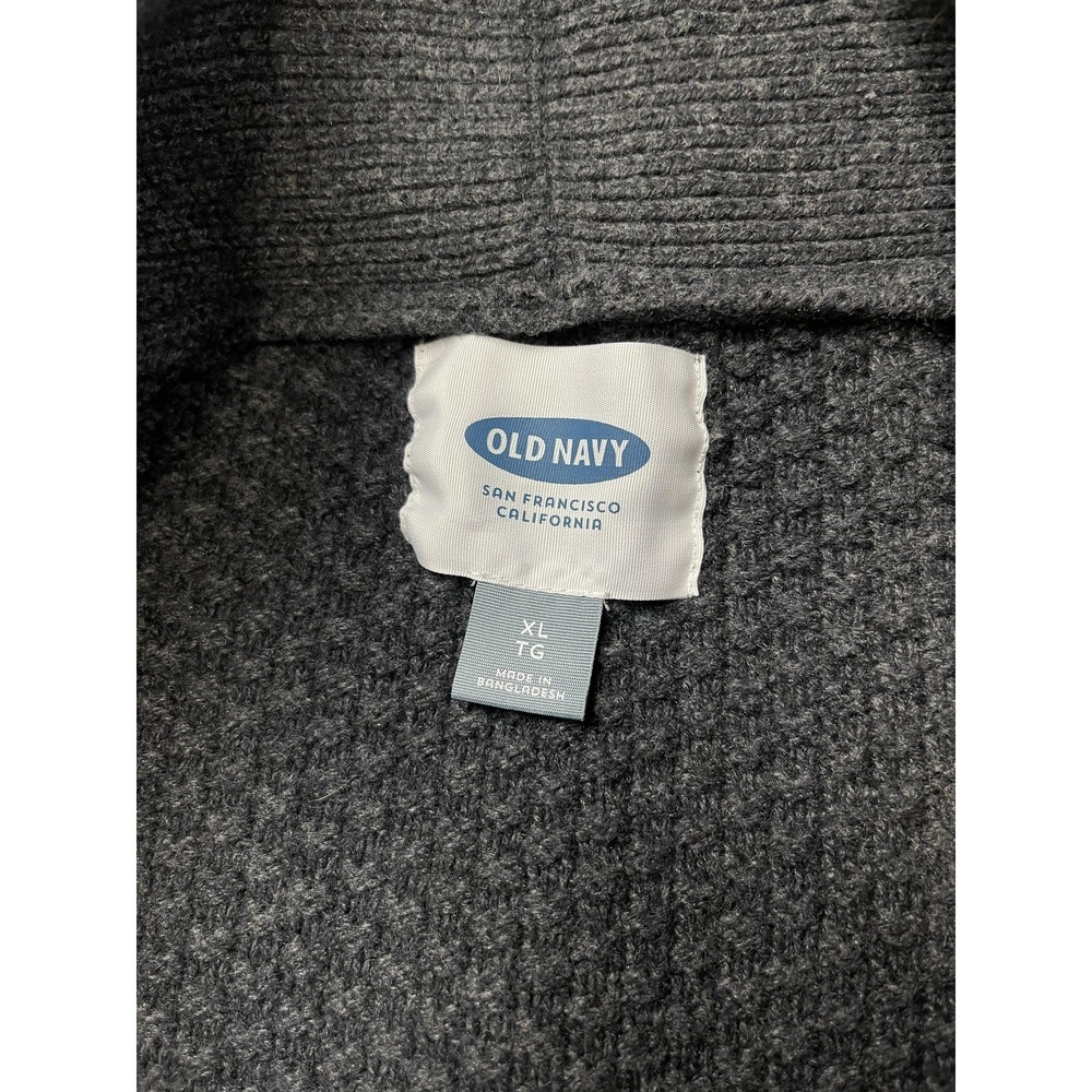 Old Navy Sweater Mens XL Gray Waffle Knit Fisherman Wool Shawl Collar‎ Cardigan - Picture 4 of 9